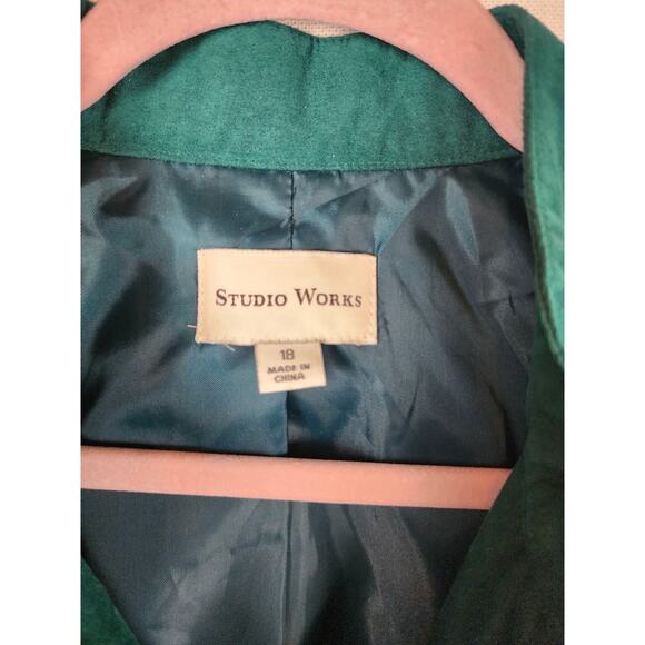 Studio Works Jacket Faux Suede Women's 18 Teal Green Preppy southwest Work - Picture 2 of 9